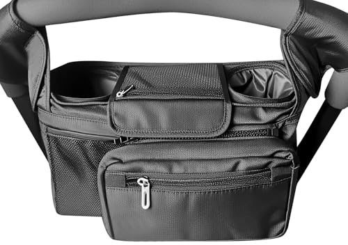 QWORK® Organisateur de Poussette Universel avec 2 Porte-Gobelets Isothermes y Bolsillo Desmontable - Ajuste Universal Para Todos Los modelos de cochecitos