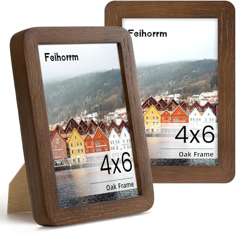 4x6 Picture Frame 2 PCS Natural Walnut Solid Wood Photo Frame with HD Tempered Glass, Handcrafted Wooden Rounded Corner 4x6 Collage Photo Frame, Tabletop & Wall Mounting Display Frame for Home