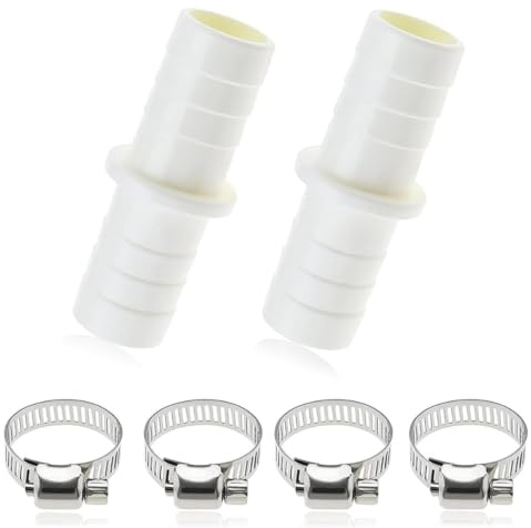 Washing Machine Waste Pipe Connectors, 110810 Leak-Proof Hose to Hose Joiner with 4 Metal Clamps for Dishwasher & Washing Machine Outlet -White 2PCS