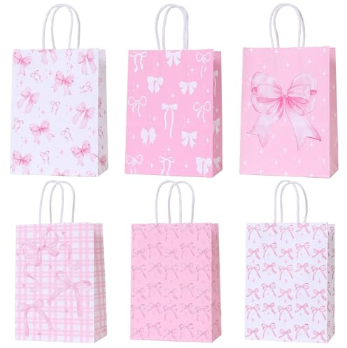 12 Stück Geschenktüten,Schleife Geschenktüte,Geschenktasche Kindergeburtstage, Kleine Papiertüten mit Henkel,Papier Tüten,Candy Tüten, Verpacken von Geschenken,Geschenktüte für Hochzeit, Party