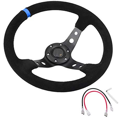 Volante Sportivo Auto 14inch 350 millimetri Deep Dish di spostamento volante in pelle universale dello sterzo in alluminio Car Auto Racing Sport Accessori Wheel(Blue)