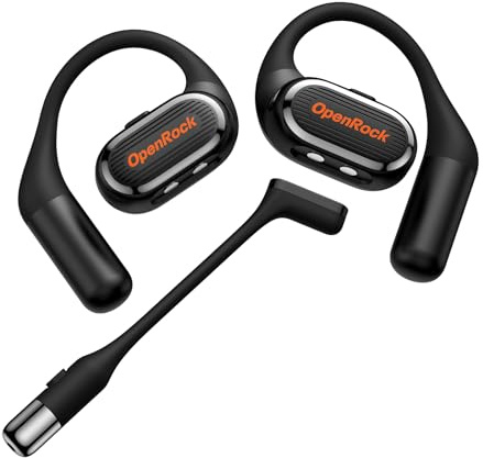 OpenRock Link 20 Öppen-öra Bluetooth-headset med avtagbar boom-mikrofon, 5-mic.-brusreducering vid samtal, 52 timmars batteritid, IPX7-vattentät, trådlösa hörlurar för arbete, callcenter, sport