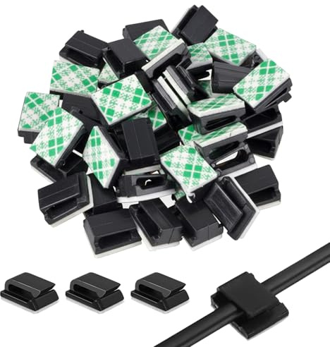 50 Pack Electrical Car Wire Clips, Self Adhesive Cable Clips Self Adhesive, Dash Cam Cable Clips, Stick on Cable Clips for Car, Office and Home (13 x 10 mm, Black)