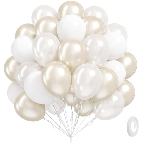 Koboko 30 Stk Luftballons Beige Weiß, 12Zoll Perle Weiße Luftballons Girlande, Ballons Weiss Beige Geburtstag Deko, Hochzeit Luftballon Sand Weiß, Weiss Helium Ballon für Hochzeit Geburtstag Babyparty