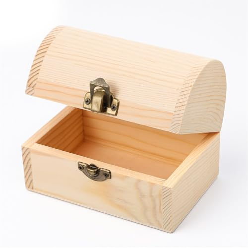 FdcLixuvol Unfinished Wood Treasure Chest, Wooden Box with Hinged Lid Wooden Treasure Chests Small Decorative Pine Wood Box with Locking Clasp Plain for Crafts Wedding Decor DIY Jewelry Gift Storage