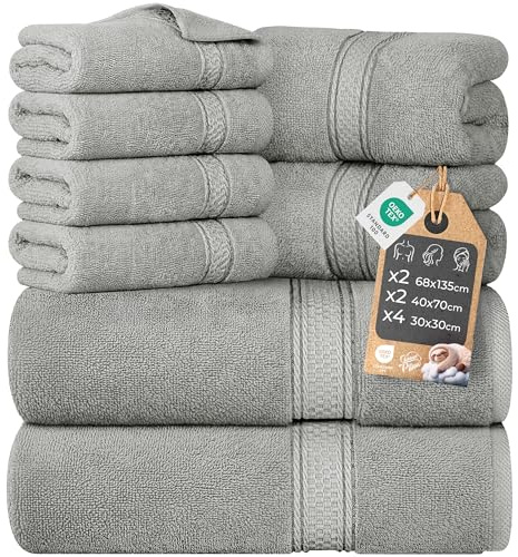 Cloud Pillow Frottiertücher Set 8-teilig 100% Baumwolle, 460 g/m2 | Handtücher Set, 2 Badetücher 68x135 cm, 2 Handtücher 40x70 cm, 4 Waschlappen 30x30 cm, weich, saugstark & langlebig