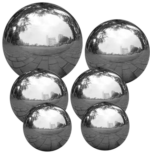 Licsaliwe Sfera per osservazione in acciaio inossidabile, 6 sfere a specchio argentate da 2-6 pollici, sfera riflettente da giardino per laghetto, decorazioni per la casa