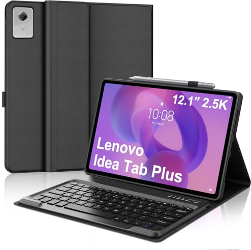 Funda Teclado para Lenovo Idea Tab Plus 12.1 Pulgadas 2025 TB361ZU/TB361FU | Case Keyboard Bluetooth Magnético Recargable, QWERTY Español Ñ, Capa Desmontable con portalápices, Negro