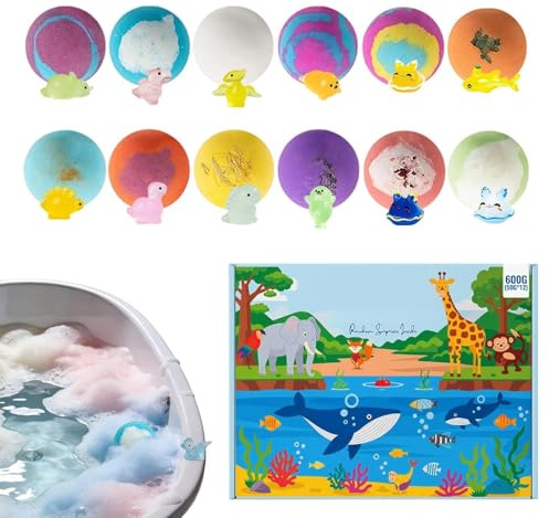 Badekugeln für Kinder mit Spielzeug 12 Stück bunte sprudelnde Strumpffüller | Spa Badebomben für Kinder Mädchen Badewanne Kindertag Geburtstag