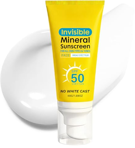 Invisible Mineral Sunscreen SPF 50 | Face Sunscreen for Sensitive Skin With Niacinamide | Moisturiser with SPF | Broad Spectrum UVA/UVB Protection | No White Cast, Lightweight, Hydrating, Travel Size