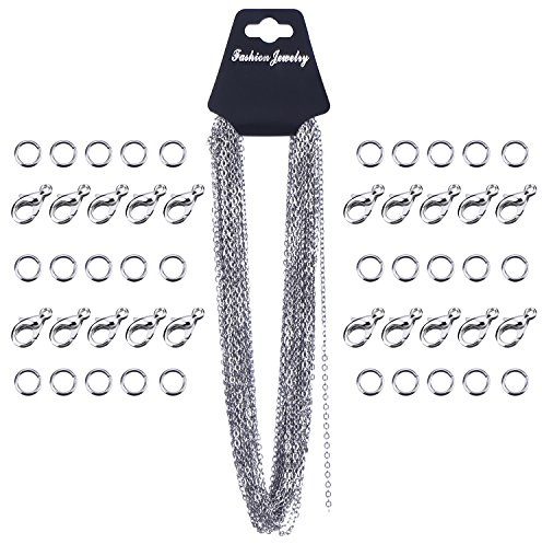 10 m lange Edelstahl-Gliederkette mit 20 Karabinerverschlüssen und 30 Biegeringe für Schmuckherstellung (2,5 mm)