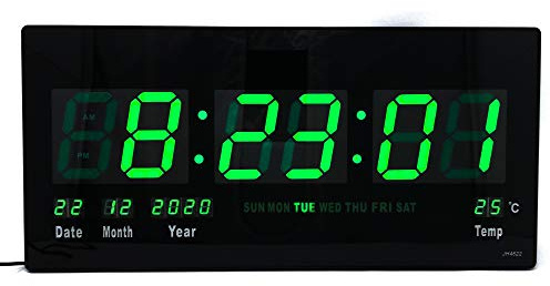Starlet24 JH4622 LED-väggklocka med datum- och temperaturvisning grön 45 x 22 cm