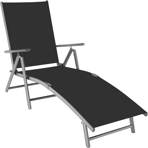 TecTake® Tumbona Plegable e Impermeable, Reclinable en 7 Posiciones, de Aluminio para Playa, Piscina y Jardín Exterior, Carga Máx. 120 kg, Ligera y de Fácil Montaje - Gris Oscuro