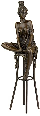 Moritz Bronzefigur Frau auf einem Barhocker Höhe 25,5 cm 1 kg Skulptur Statue Antik Figuren