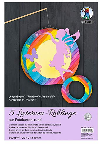 Ursus 1280001 - Laternen Rohlinge rund, Regenbogen Design, ca. 22 x 21 x 10 cm, 5 Stück, aus Fotokarton 300 g/qm, gelasert, für Kinder, zum Basteln von Laternen, ideal für den nächsten Laternenlauf