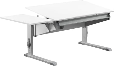 Moll Sprinter Kinderschreibtisch höhenverstellbar | mitwachsend, ergonomisch & neigbar für aufrechtes Sitzen | ideal für Schulkinder | Schreibtisch weiß optional mit Schublade | Made in Germany
