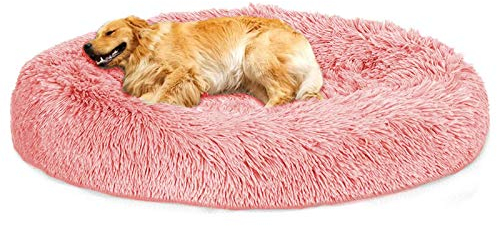 Loir Fluffy hundebett für große und extra große Hunde, 90 cm, Rosa,Donut Weiches Plüsch Rundes hundekissen, Waschbar, Tiefschlaf