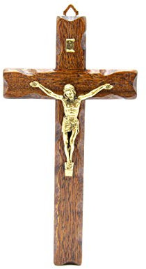 Crucifijo de madera - De pared - Cristo latonado - Fabricado en Umbria Italy - (25 x 13 cm)