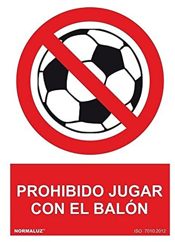 Señal Prohibido Jugar con Balón | Cartel informativo Prohibido Jugar Pelota | Señal prohibición | PVC | 0,7 mm Grosor | Color Rojo (21x30 cm)
