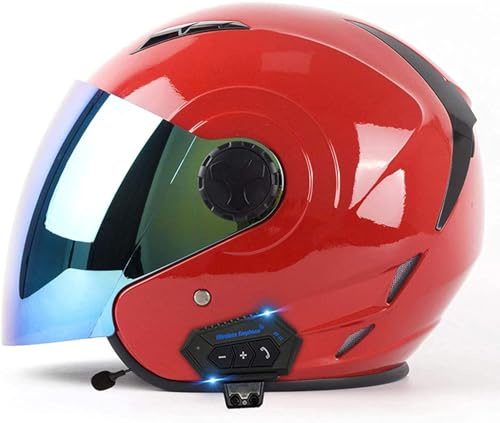 Caschi Jet Per Moto Bluetooth, Caschi Per Moto Con Lenti Anti-Appannamento Ad Alta Definizione, Certificazione DOT / ECE Con Funzione Di Risposta Automatica Per Metà Caschi Per Adulti (F, L)