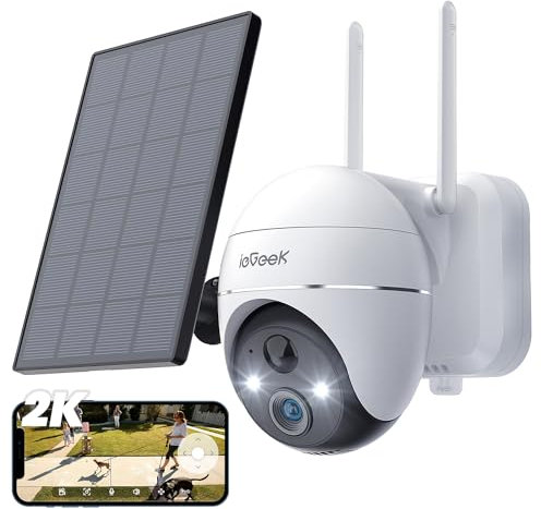 ieGeek 2K 360° Solar Security Camera Outdoor with Color Night Vision, Battery Wireless CCTV Camera Systems, Wifi Wireless PTZ Camera, PIR Motion Detection,Siren Floodlight,Voice Intercom,Remote Access