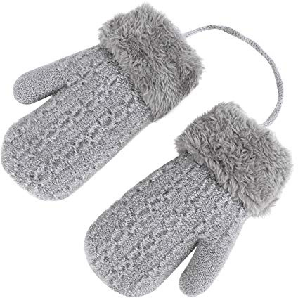 1 Paire de Bambin Gants Chauds Coton Tricot Gants avec la Corde Moufle Doublé Tricoté pour Ski Jouer Camping des Enfants de 1 à 4 Ans Moufles Mignons pour Enfants Garçons Filles