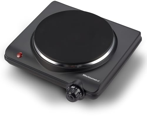Elite Gourmet Countertop Electric Burner, 1000W Cast Iron Hot Plate, 7 Heat Settings, Portable Cooktop for RV, Dorm, Office & Small Kitchens, Road-Ready & Compact