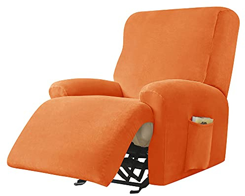 Highdi Stretchhusse für Relaxsessel Komplett Sesselschoner, Orange | Stretch Relaxsessel Bezüge 1 Stück - Einfarbig Samt Elastisch Sesselbezug für Fernsehsessel Liege Sessel