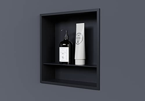 BERNSTEIN - Niche Murale Douche Noire à Rebord 30x30x10cm Acier Inoxydable étagère encastrée Salle de Bain + 1 Tablette, Anti-Rouille, étanche, Installation Facile - NT303010X