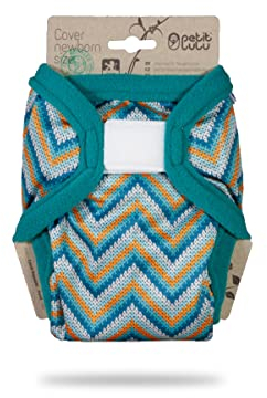 Petit Lulu Größe 1 PUL Überhose (2-6 kg) | Klett | Newborn Windelüberhose | Baby Windelhose | Stoffwindeln für Neugeborene | Hergestellt in EU (Knitted Chevron)