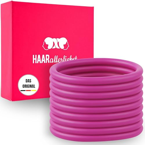 HAARallerliebst® Unisex Silikon Haargummis 9 Stück + Aufbewahrungsbox – Premium Haargummi Damen & Herren, ultra starker Halt – Zopfgummi Damen, Haargummi Pink– Hair Ties & Zopfhalter für Sport