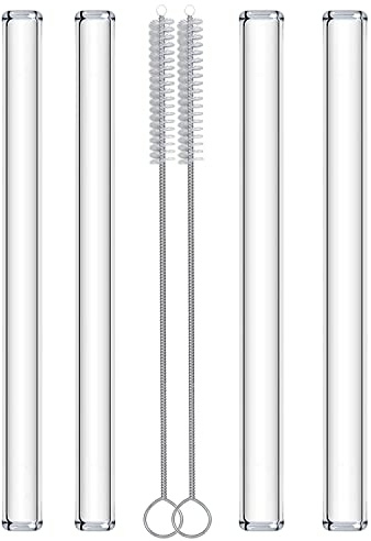 Boba Straw Glass Smoothie Straw Reusable Drinking Straw Clear 2 Extra Wide Boba Straws and 2 Wide Smoothie Straws with Brush
