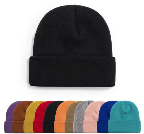 FCHUI Plain Winter Hat-Beanie Cap Soft Fleece Lining Beanie Windproof Unisex Slouchy Hats for Indoor Outdoor (Black)