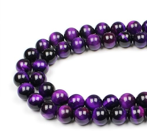 MJDCB 8mm 43st Sten Pärlor Lila Tigeröga Runda Lösa Naturliga Halvädelsten för Tillverkning Armband Halsband Smycken