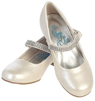 Flower Girl Shoes for Wedding Ivory Dress Shoes for Girls Heels Cream Mary Jane Easter Zapatos de niña de Vestir Elegantes Zapatillas niñas Size 6