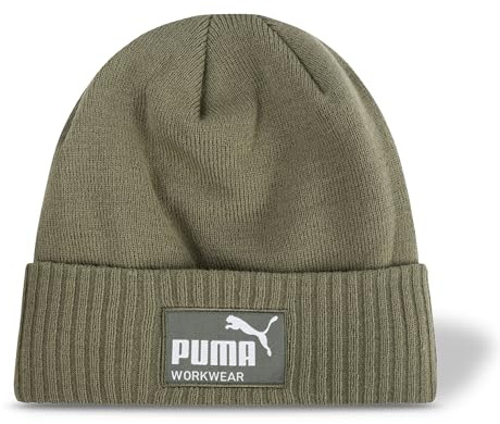 PUMA Workwear Gorro de invierno para hombre, gorro de punto con acolchado térmico para orejas, transpirable y elástico, certificado Öko-Tex, perfecto para actividades al aire libre, verde oliva, Talla