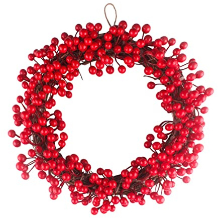 Hilai Weihnachtsschmuck, Kranz Beeren Weihnachtstürkranz Rote Beerengirlande Hängende Dekoration für Haustür Büro Zuhause Hochzeitsfeier 35 cm