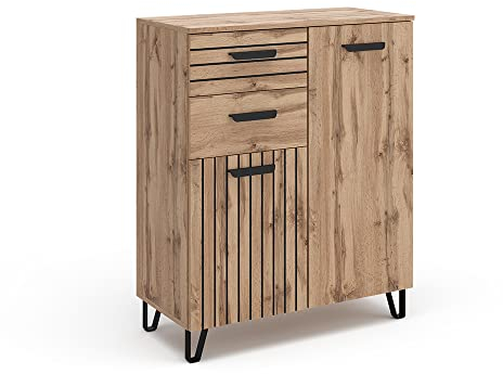 Vicco Kommode Amber, Kommodenschrank, Eiche/Schwarz, 80 x 100 cm