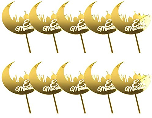 Ericetion 10pcs Cake Toper Gold Cupcake Topper Pick Eid Mubarak Party Dekoration Muslim Eid Backdekor Partyzubehör