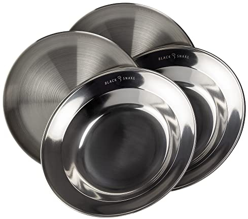 Black Snake® Camping Teller Set 2 flach & 2 tief - Edelstahl Essteller