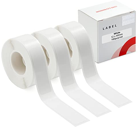 Etikettierband für NIIMBOT D11/D110/D101 Drucker, 3 Rollen (480 Stück insgesamt) D11 Thermoaufkleber Etiketten Wasserdicht Anti-Öl Papier Weiß 12 * 40mm