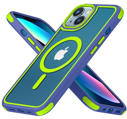 MobNano cover for iPhone 13/14 magnetica, compatibile con MagSafe, cover magnetica colorata per iPhone 13/14, Protezione Antiurto di Livello Militare, Retro Resistente ai Graffi - Blu/Verde