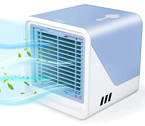 Tragbarer Klimaanlagenventilator, Persönliche Mini-Klimaanlage, 3-in-1 Verdunstungsluftkühler mit 3 Geschwindigkeiten, Kleiner Klima-Luftbefeuchter mit Wassertank Klimaanlage Zuhause Büro (Blau)