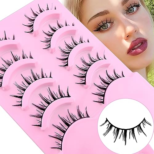 Falsche Wimpern Manga Lashes Natürlicher Look Künstliche Wimpern Anime Fake Lashes 13mm Kurz Cosplay Lashes Faux Mink Spiky Wispy False Eyelashes 5 Paare Wimpern(MSC15)
