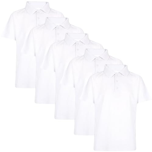 A2Z 4 Kids Boys Cotton T-Shirt Plain - PL Polo T Shirt White 5 Pack 11-12