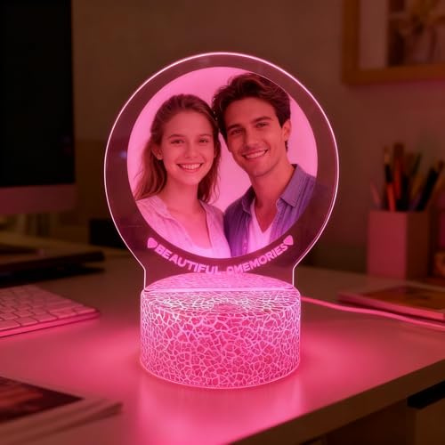 Personalisierte Foto Glas Lampe Bilder Nachtlichter Geschenk Valentinstag Mit Geschenkbox (Holzfuß 2)