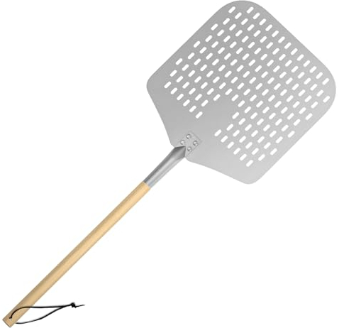 G.a HOMEFAVOR Perforierter Pizzaschieber 12 Zoll Pizzaschaufel aus Eloxiertes Aluminium, Pizza Schaufel Pizzaheber mit Holzgriff Perfekt für selbstgemachte Pizzen,82cm