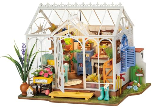 ROBOTIME Miniatur Haus Gewächshaus Holz - Gartenhaus DIY Miniature House Bausatz - Basteln Bastelset Geschenke für Erwachsene und Jugendliche