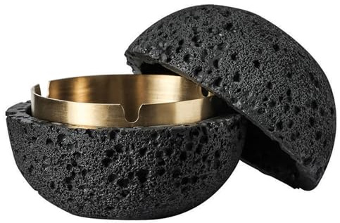 Schwarz Aschenbecher mit Deckel, Geruchsdicht Mode-Mülleimer Zementbeton | Aschenbecher Groß Coole Tisch Mülleimer Tischmülleimer Sturmaschenbecher, Innenzylinder Edelstahl für Indoor Draussen Balkon