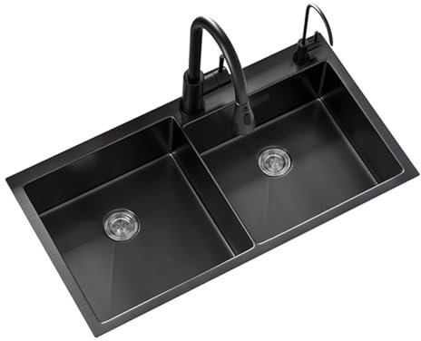 Hltdzer Fregadero Cocina 2 Senos Multifuncional,evier Camping Car,evier INOX professionnel,De Acero Inoxidable 304 Fregadero,con Grifo extraíble,escurridor,Apto para Cocina y Comedor